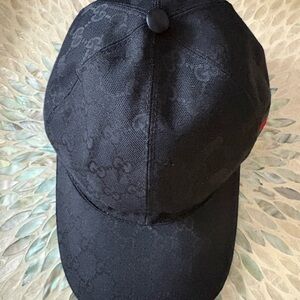 Gucci Black GG Monogram Baseball Cap with Red & Green Accent
